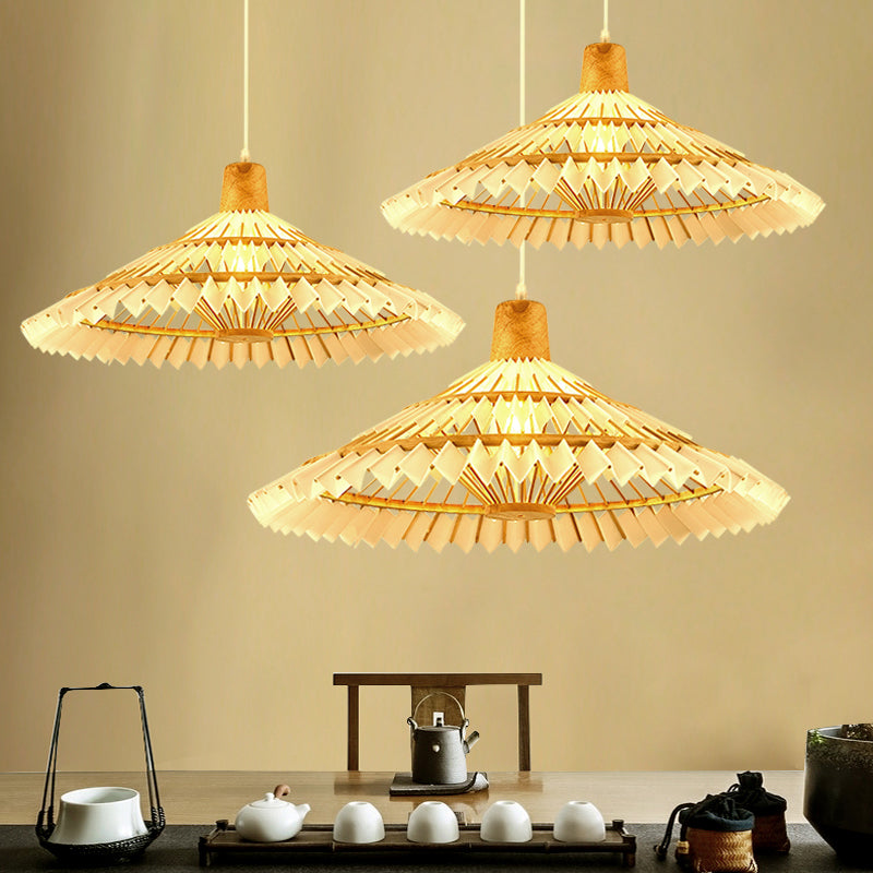 Umbrella Shade Tea Room Suspension Lighting Bamboo 1 Head Minimalist Pendant Ceiling Light in White
