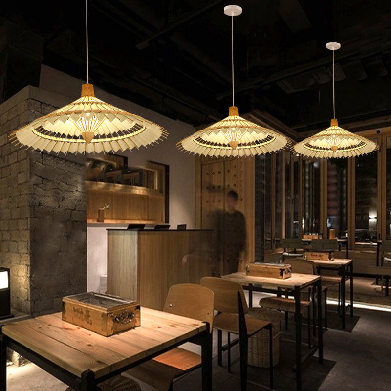 Bamboo Umbrella Ceiling Light Modern Single Hanging Pendant Lighting for Restaurant