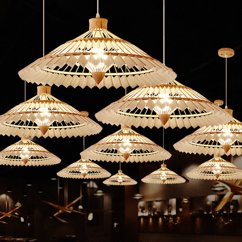 South-east Asia Umbrella Pendant Light Bamboo Single-Bulb Restaurant Suspension Light Fixture