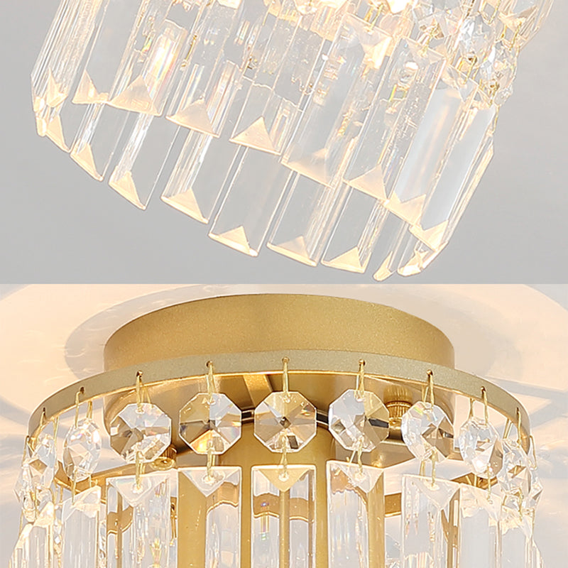 1-Light Corridor Mini Flush Lamp Simple Black/Gold Cylinder Crystal Ceiling Flush Mount