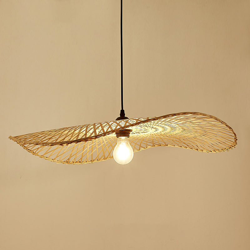 Wood Lotus Leaf Ceiling Light Modern Single Bamboo Hanging Pendant Light for Restaurant