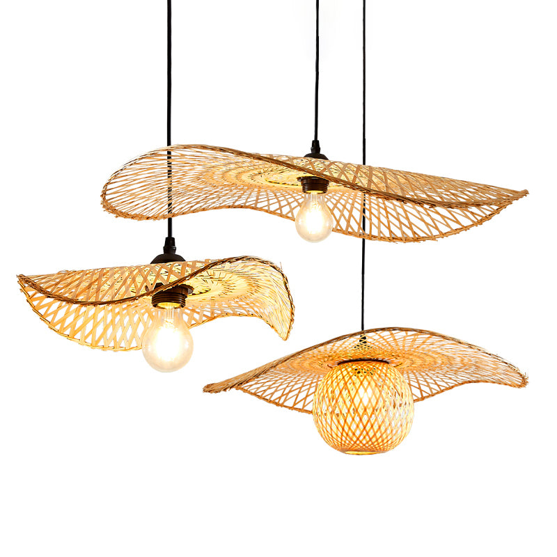 Wood Lotus Leaf Ceiling Light Modern Single Bamboo Hanging Pendant Light for Restaurant