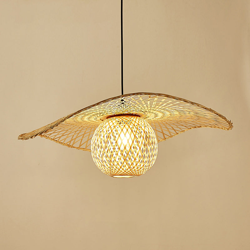 Wood Lotus Leaf Ceiling Light Modern Single Bamboo Hanging Pendant Light for Restaurant