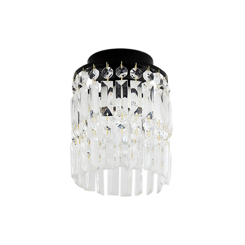 1-Light Corridor Mini Flush Lamp Simple Black/Gold Cylinder Crystal Ceiling Flush Mount