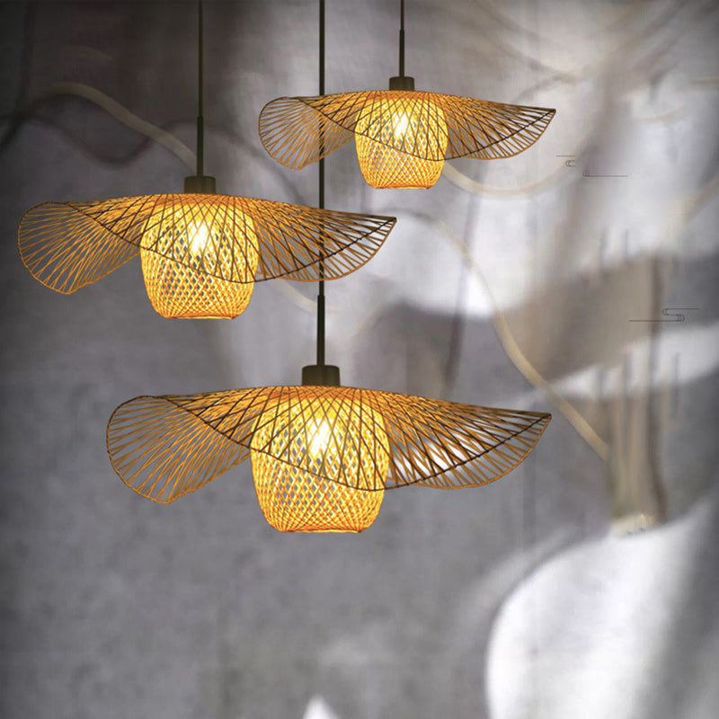 Bamboo Handwoven Suspension Lighting Minimalist 1 Head Wood Pendant Ceiling Light for Restaurant