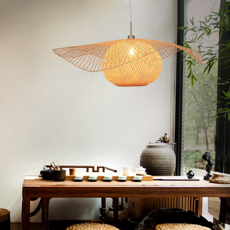 Bamboo Handwoven Suspension Lighting Minimalist 1 Head Wood Pendant Ceiling Light for Restaurant