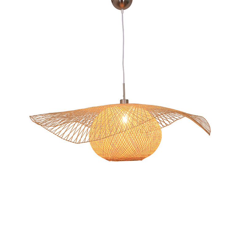 Bamboo Handwoven Suspension Lighting Minimalist 1 Head Wood Pendant Ceiling Light for Restaurant
