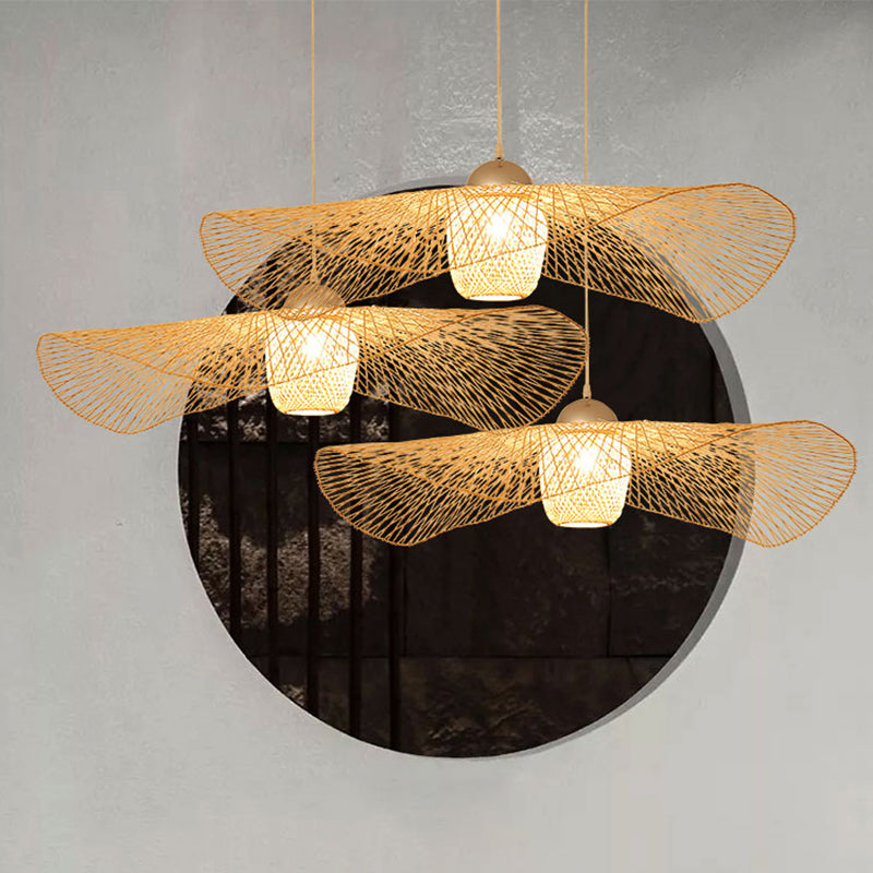 Lotus Leaf Bamboo Ceiling Light Modern Single Wood Hanging Pendant Light for Restaurant