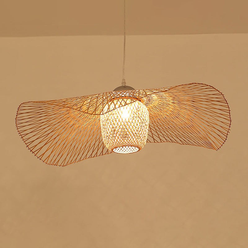 Lotus Leaf Bamboo Ceiling Light Modern Single Wood Hanging Pendant Light for Restaurant