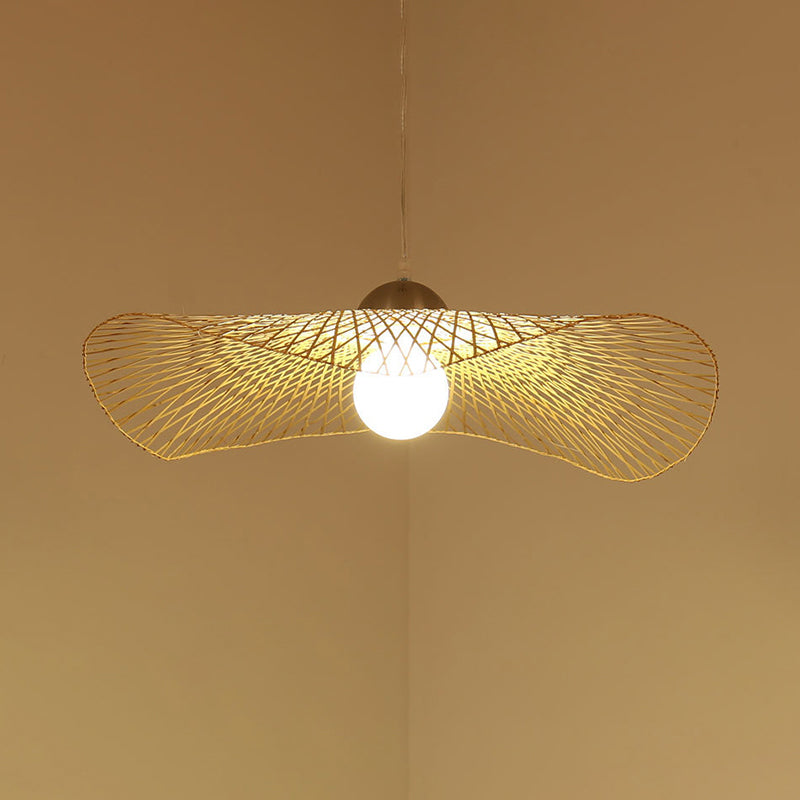 Lotus Leaf Bamboo Ceiling Light Modern Single Wood Hanging Pendant Light for Restaurant