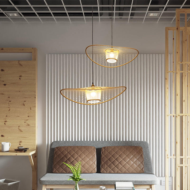 Handcrafted Pendant Light Contemporary Bamboo Single-Bulb Wood Suspension Lighting Fixture