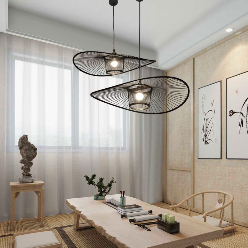 Handcrafted Pendant Light Contemporary Bamboo Single-Bulb Wood Suspension Lighting Fixture