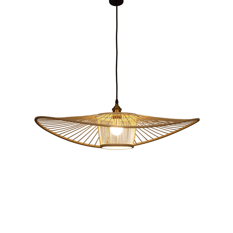 Handcrafted Pendant Light Contemporary Bamboo Single-Bulb Wood Suspension Lighting Fixture