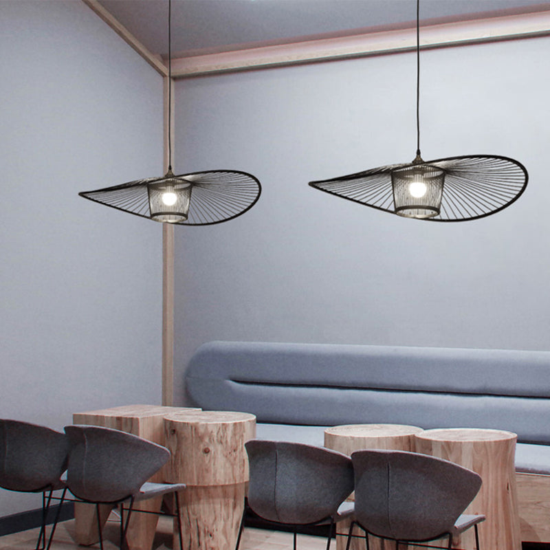 Handcrafted Pendant Light Contemporary Bamboo Single-Bulb Wood Suspension Lighting Fixture