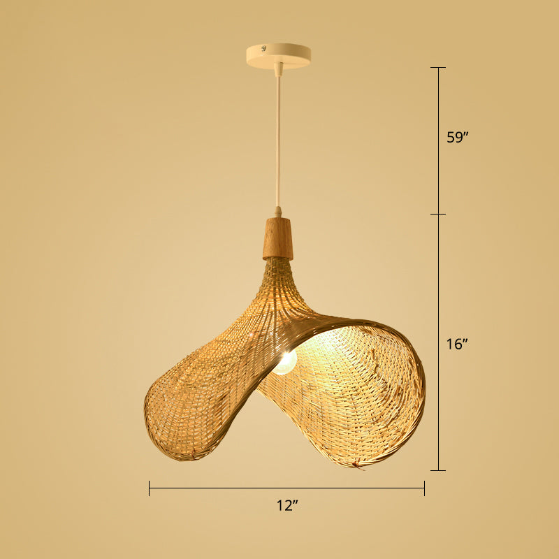 Wood Woven Suspension Lighting Simplicity 1-Light Bamboo Pendant Light for Tea Room