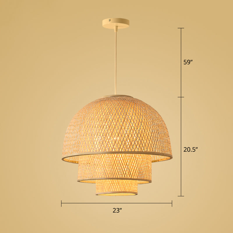 Wood Woven Suspension Lighting Simplicity 1-Light Bamboo Pendant Light for Tea Room