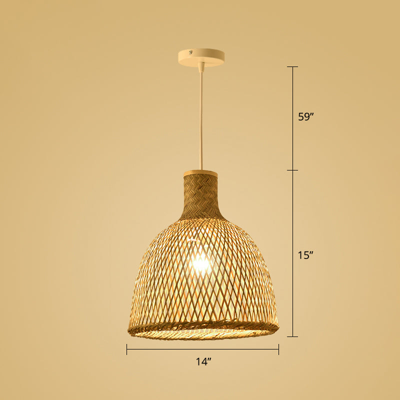 Wood Woven Suspension Lighting Simplicity 1-Light Bamboo Pendant Light for Tea Room