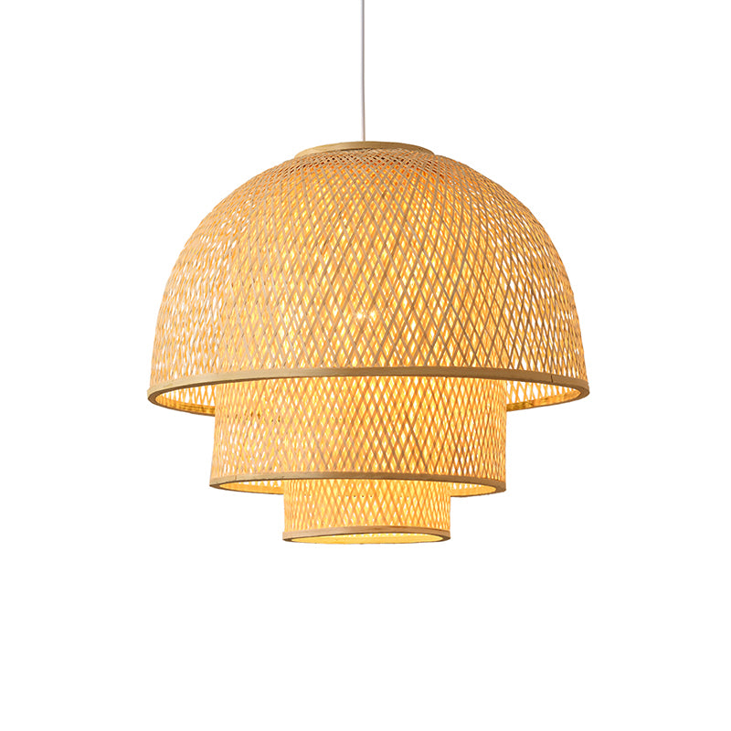 Wood Woven Suspension Lighting Simplicity 1-Light Bamboo Pendant Light for Tea Room