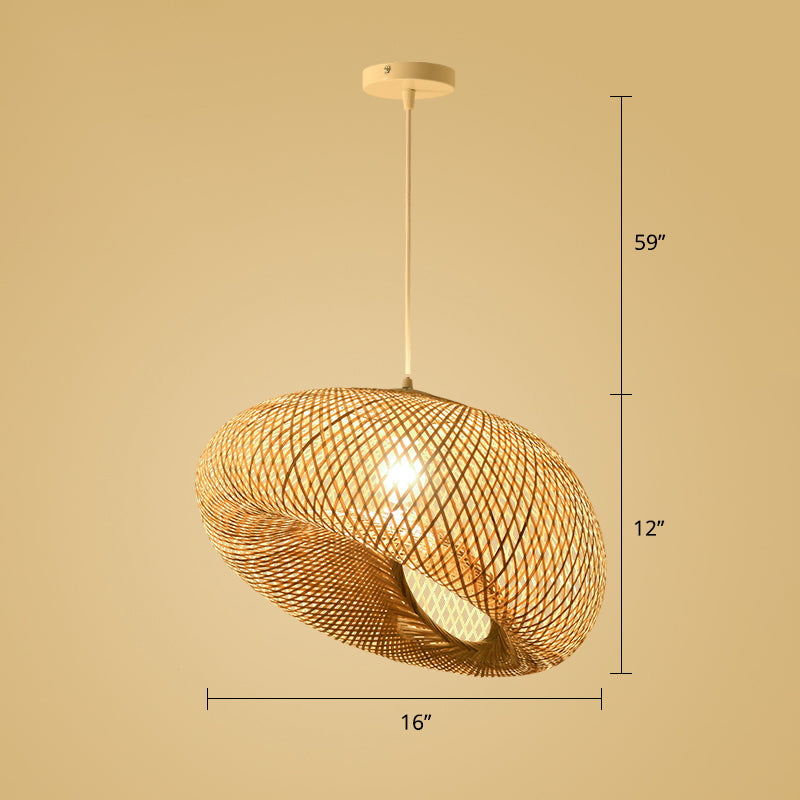 Wood Woven Suspension Lighting Simplicity 1-Light Bamboo Pendant Light for Tea Room