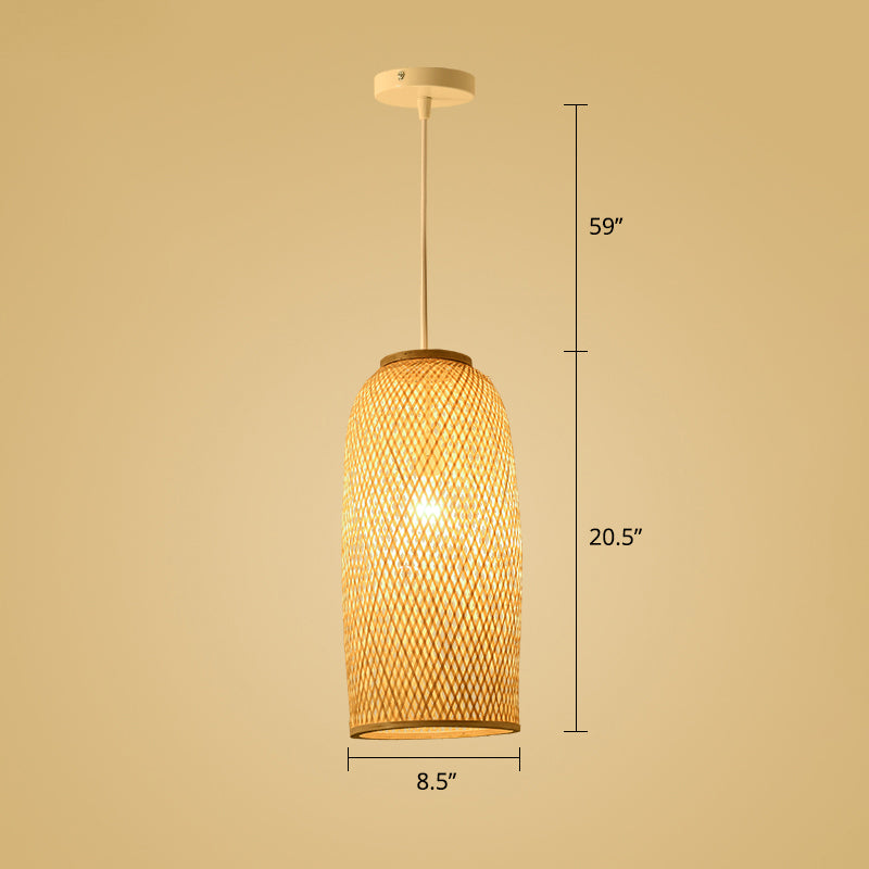 Wood Woven Suspension Lighting Simplicity 1-Light Bamboo Pendant Light for Tea Room