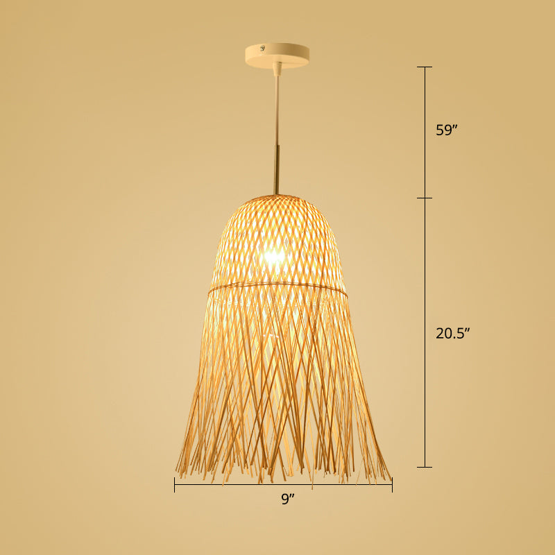 Wood Woven Suspension Lighting Simplicity 1-Light Bamboo Pendant Light for Tea Room