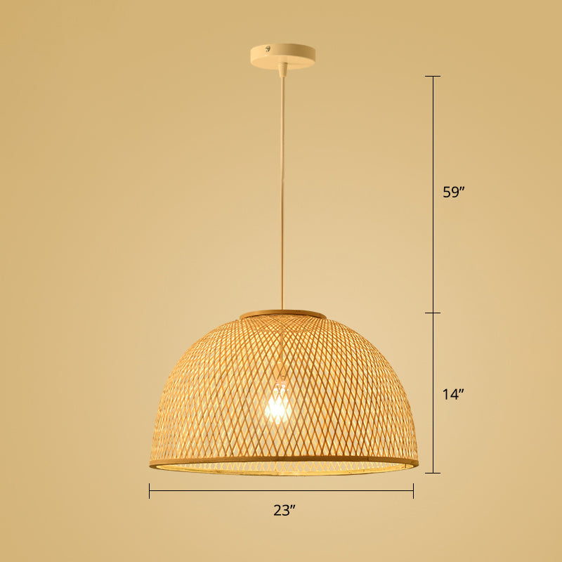 Wood Woven Suspension Lighting Simplicity 1-Light Bamboo Pendant Light for Tea Room