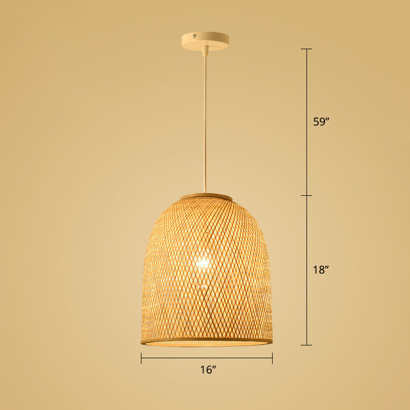 Wood Woven Suspension Lighting Simplicity 1-Light Bamboo Pendant Light for Tea Room