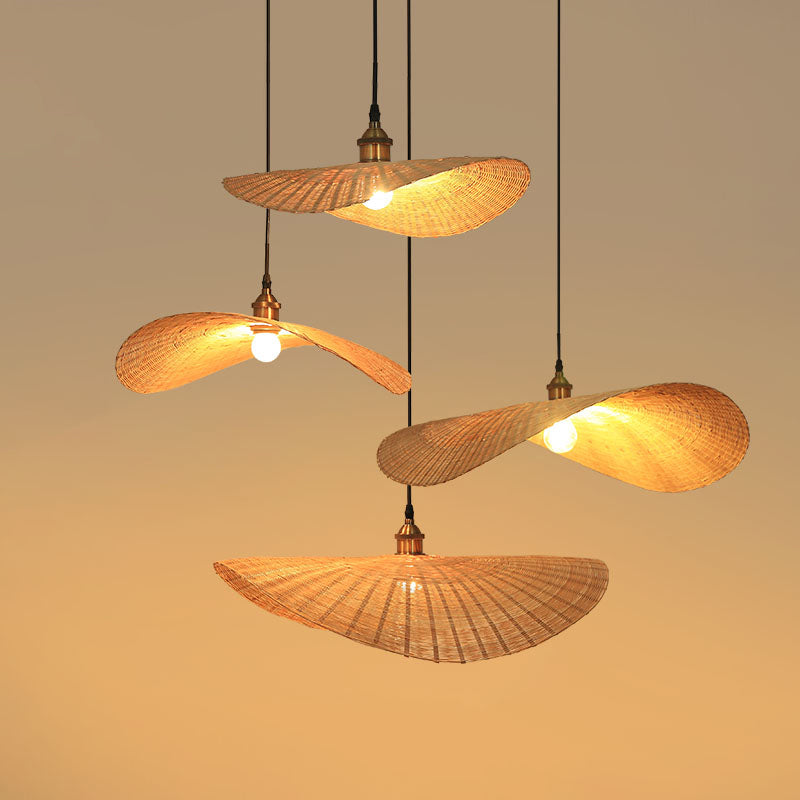 Lotus Leaf Suspension Lighting Minimalist Bamboo 1 Head Wood Pendant Ceiling Light