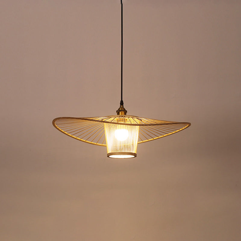 Lotus Leaf Suspension Lighting Minimalist Bamboo 1 Head Wood Pendant Ceiling Light