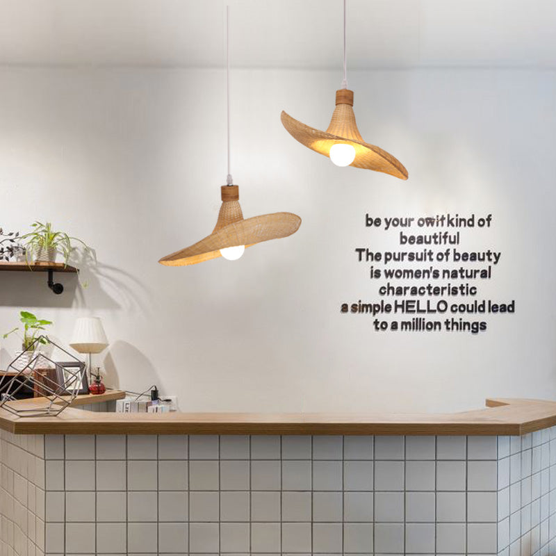 Lotus Leaf Suspension Lighting Minimalist Bamboo 1 Head Wood Pendant Ceiling Light