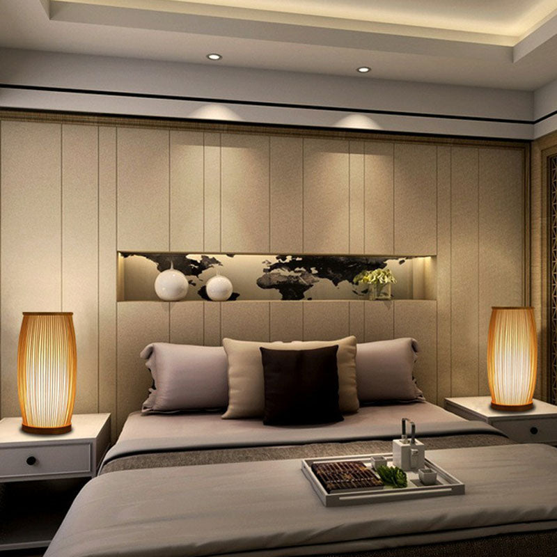 Barril Living Table Lighting Bamboo Lámpara de sencillez de 1 luz lámpara de noche en madera