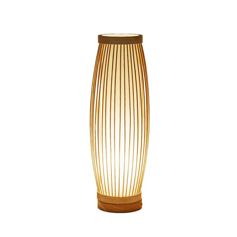 Bamboo Elongated Oval Nightstand Lamp Asian Style 1 Bulb Table Lighting in Wood for Tea Room
