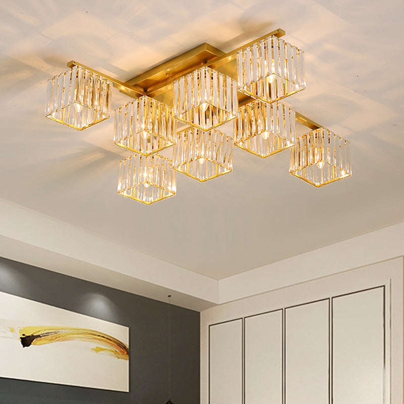 Black/Gold Cubic Living Room Flush Mount Lighting Modernist 4/6/8 Lights Crystal Ceiling Lighting