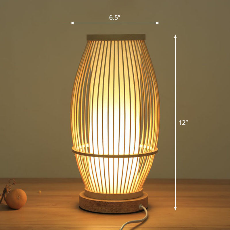 Shaded Nightstand Lamp Contemporary Bamboo Single Tea Room Table Lighting in Wood