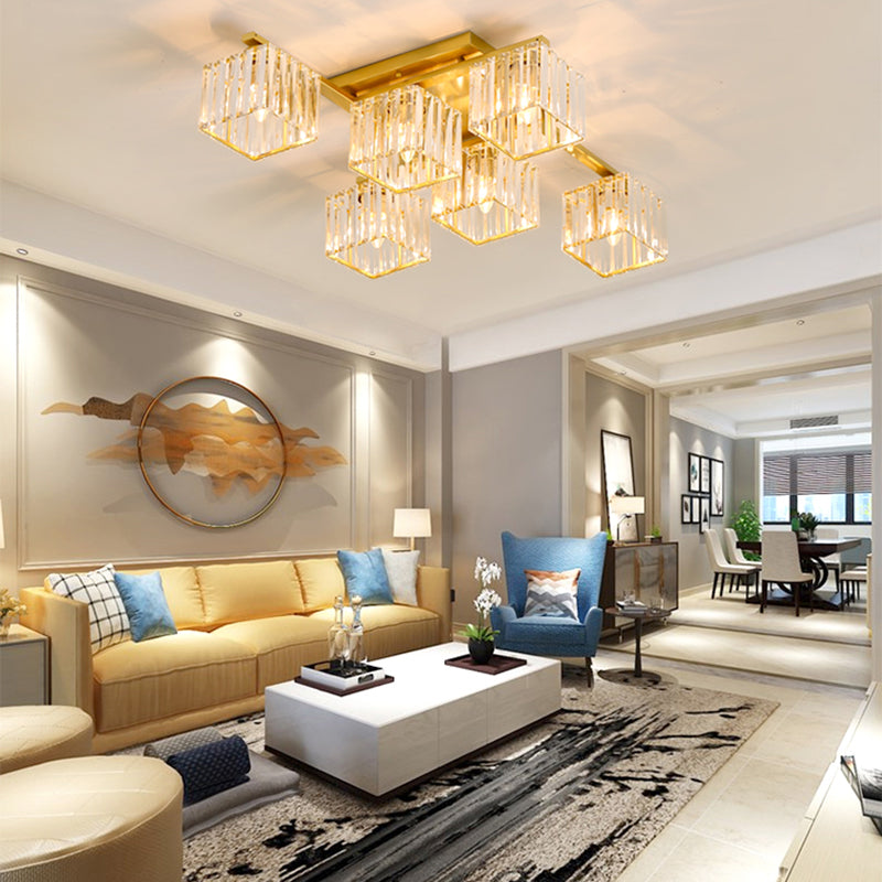 Black/Gold Cubic Living Room Flush Mount Lighting Modernist 4/6/8 Lights Crystal Ceiling Lighting