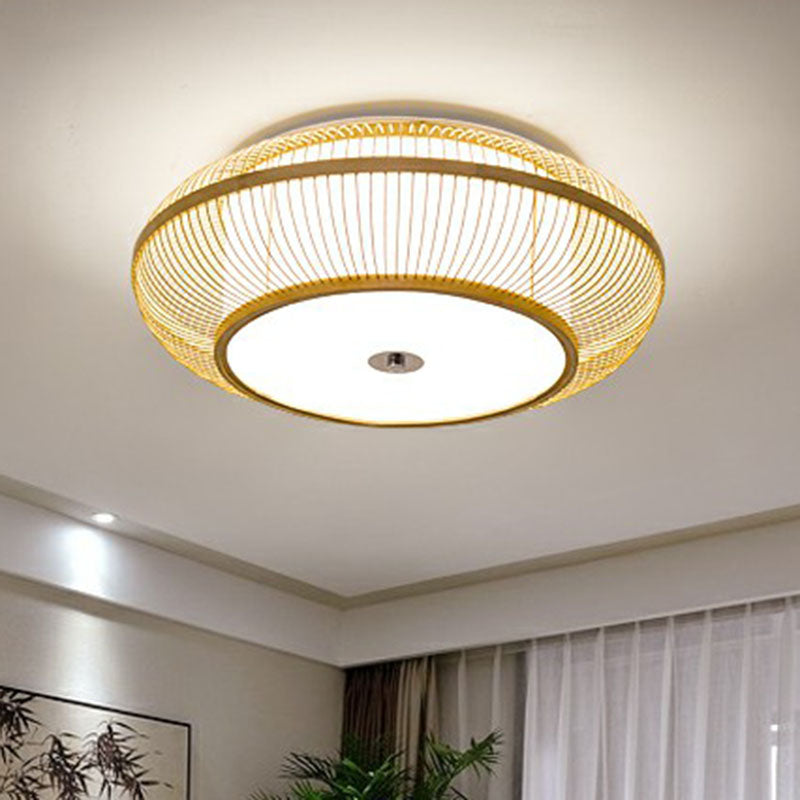 Lantern Bedroom Flush Mount Lighting Bamboo 1-Light Simplicity Flush Mount Ceiling Light in Wood
