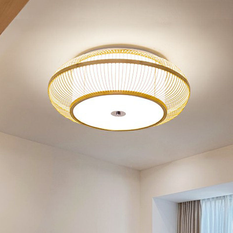 Lantern Bedroom Flush Mount Lighting Bamboo 1-Light Einfachheit Flush Mount Ceiling Licht in Holz