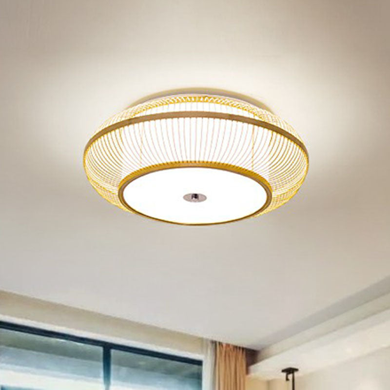 Lantern Bedroom Flush Mount Lighting Bamboo 1-Light Einfachheit Flush Mount Ceiling Licht in Holz