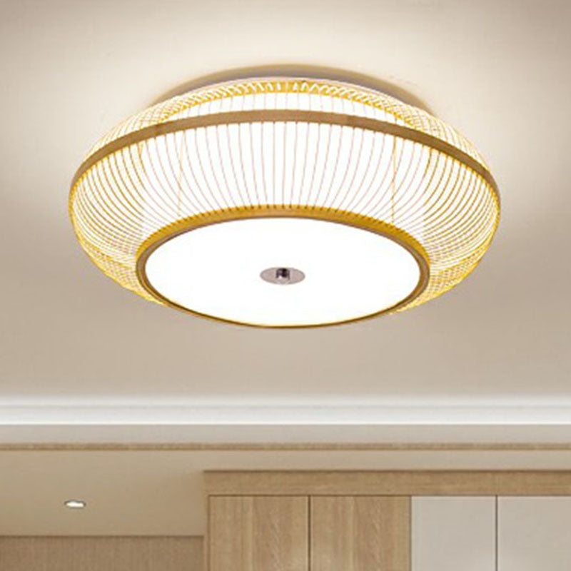 Lantern Bedroom Flush Mount Lighting Bamboo 1-Light Simplicity Flush Mount Ceiling Light in Wood