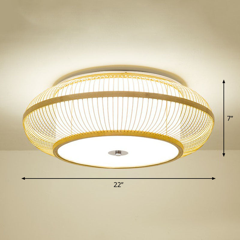Lantern Bedroom Flush Mount Lighting Bamboo 1-Light Simplicity Flush Mount Ceiling Light in Wood