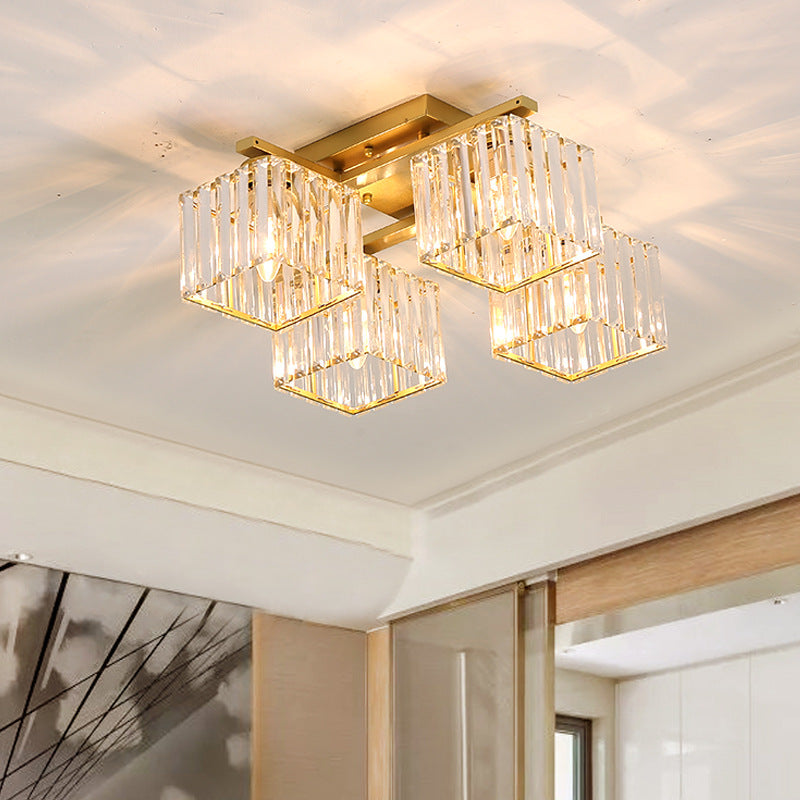 Black/Gold Cubic Living Room Flush Mount Lighting Modernist 4/6/8 Lights Crystal Ceiling Lighting