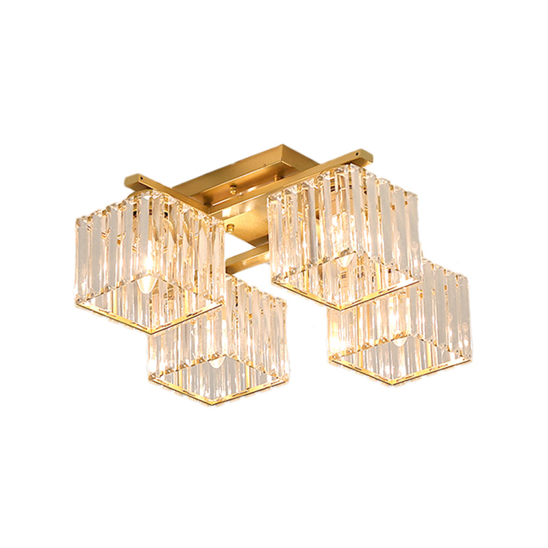 Black/Gold Cubic Living Room Flush Mount Lighting Modernist 4/6/8 Lights Crystal Ceiling Lighting