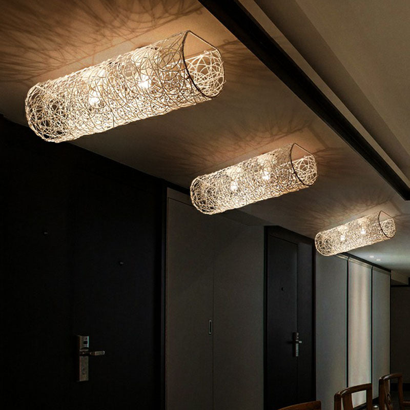 Cylindrique Flush Mount Lighting Simplicité Rattan Restaurant Flush Mount Ceiling Light