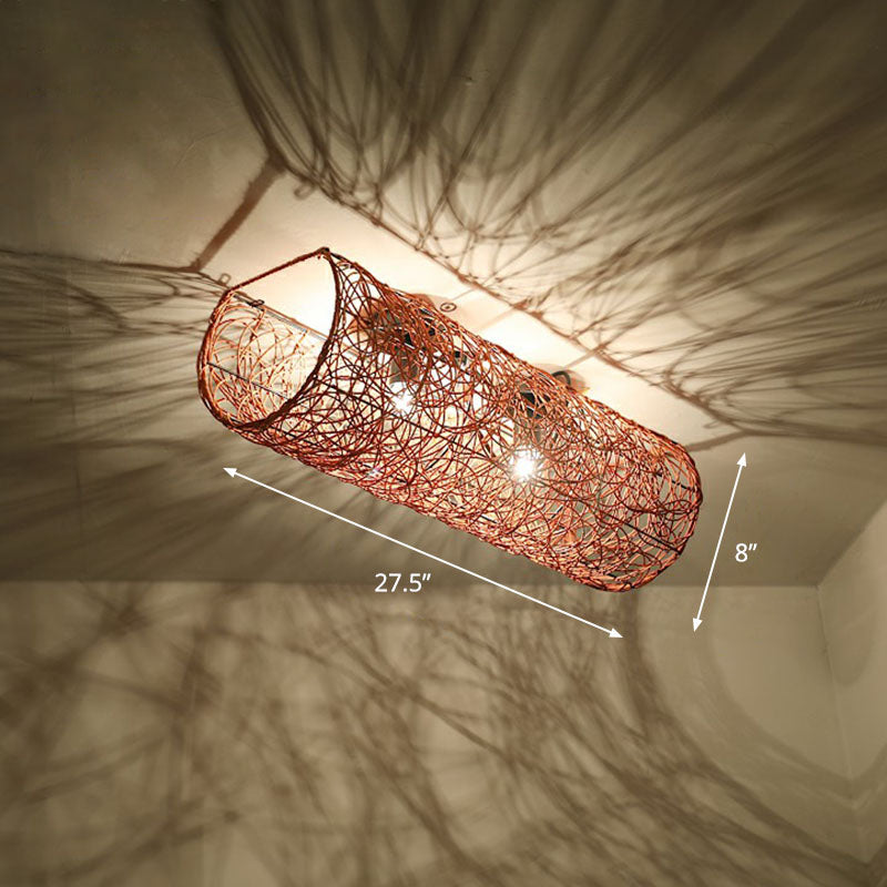 Cylindrique Flush Mount Lighting Simplicité Rattan Restaurant Flush Mount Ceiling Light