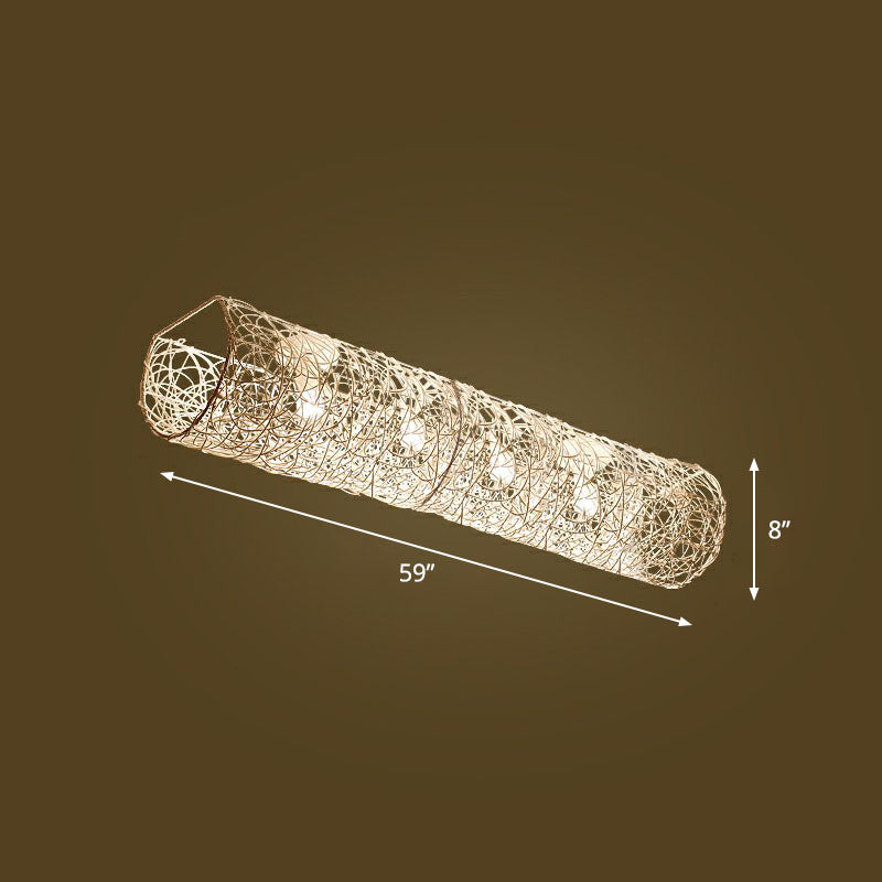 Cylindrique Flush Mount Lighting Simplicité Rattan Restaurant Flush Mount Ceiling Light