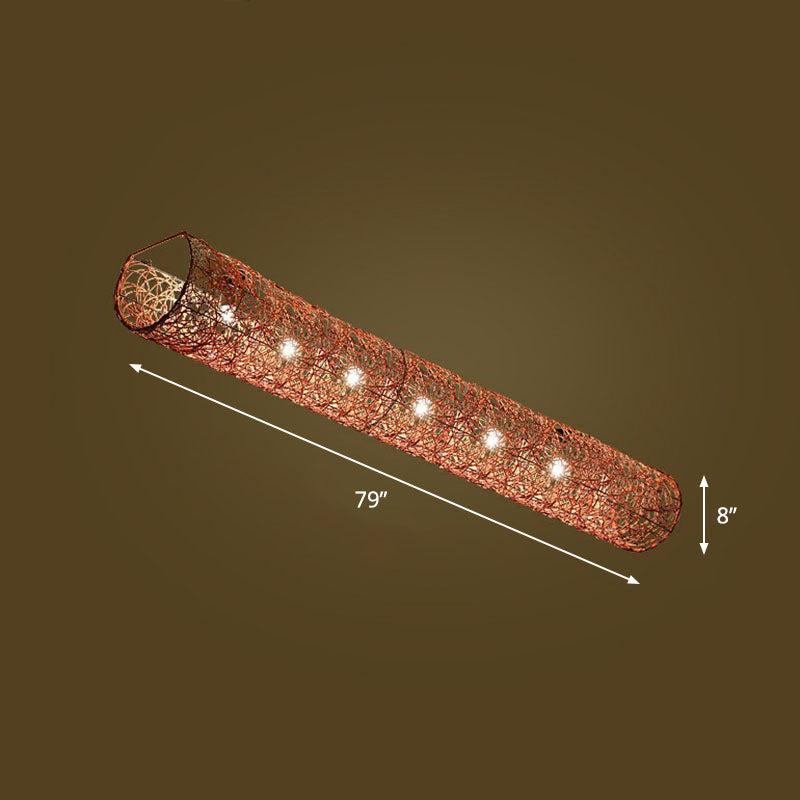 Cylindrique Flush Mount Lighting Simplicité Rattan Restaurant Flush Mount Ceiling Light