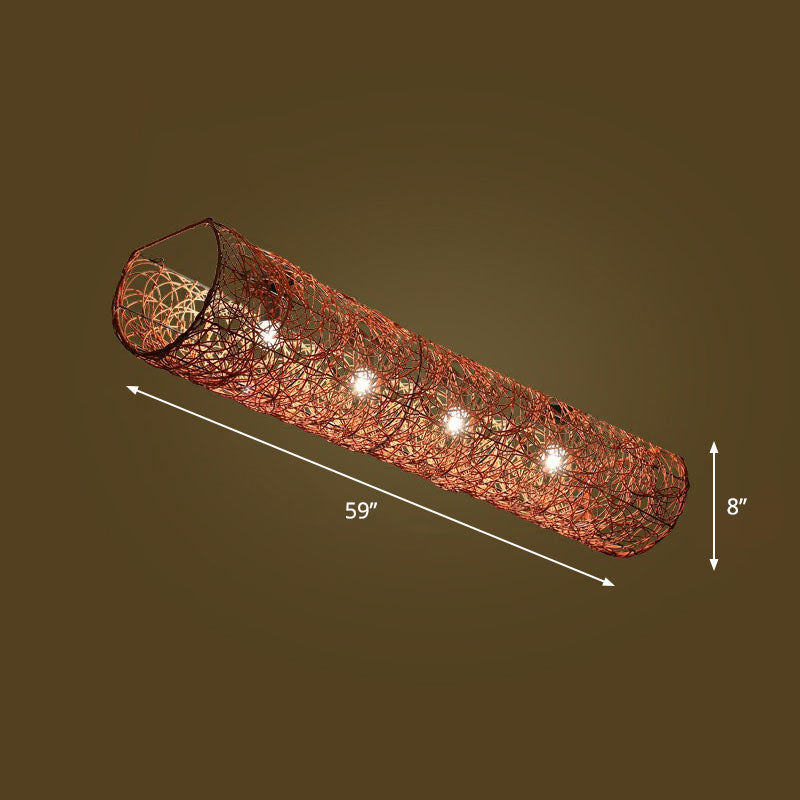 Cylindrique Flush Mount Lighting Simplicité Rattan Restaurant Flush Mount Ceiling Light