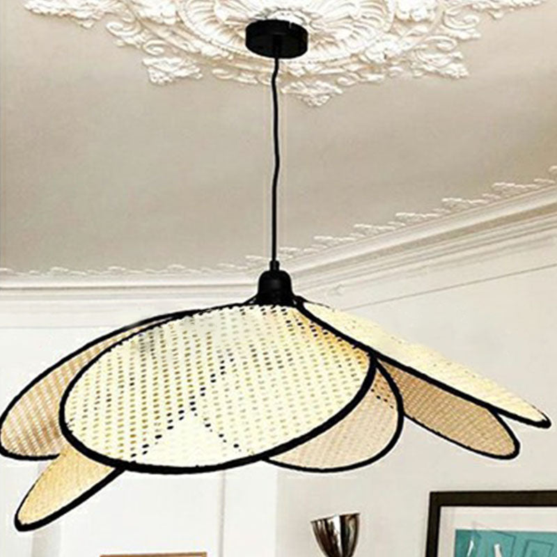 Flower-Like Ceiling Lighting Asian Style Rattan 1 Bulb Wood Hanging Lamp for Tea Room