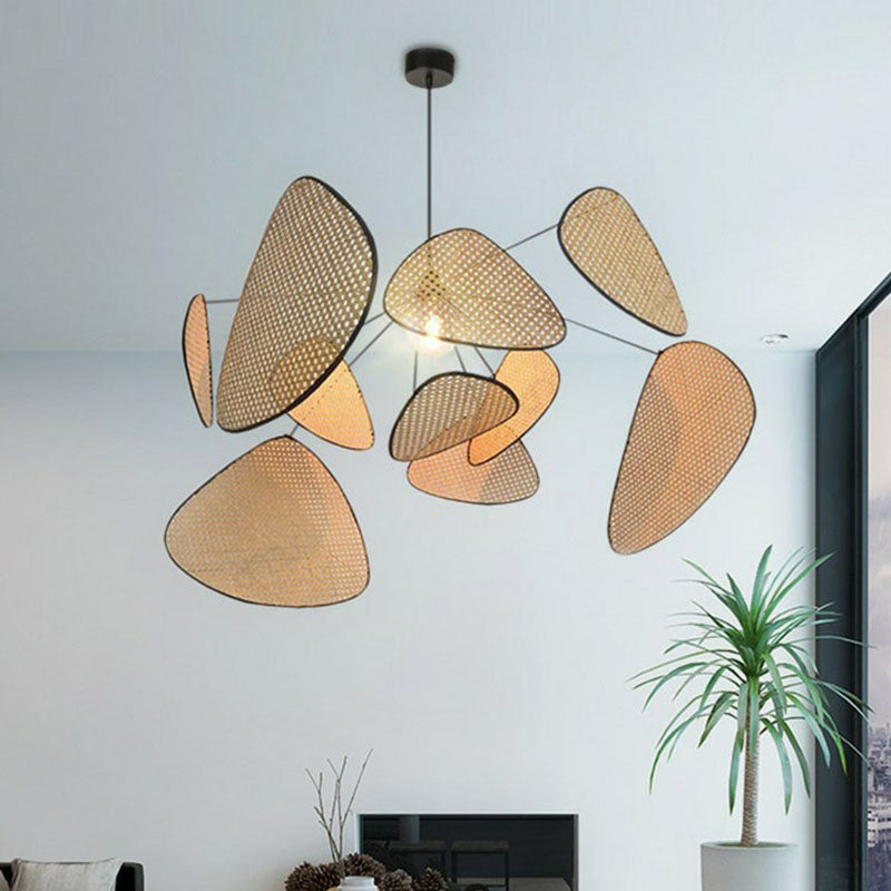 Chinese Handmade Suspension Lighting Rattan 1 Head Living Room Pendant Ceiling Light in Wood