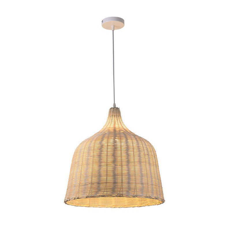 Weaving Bamboo Suspension Light Simplicity 1-Light Wood Pendant Light Fixture for Restaurant